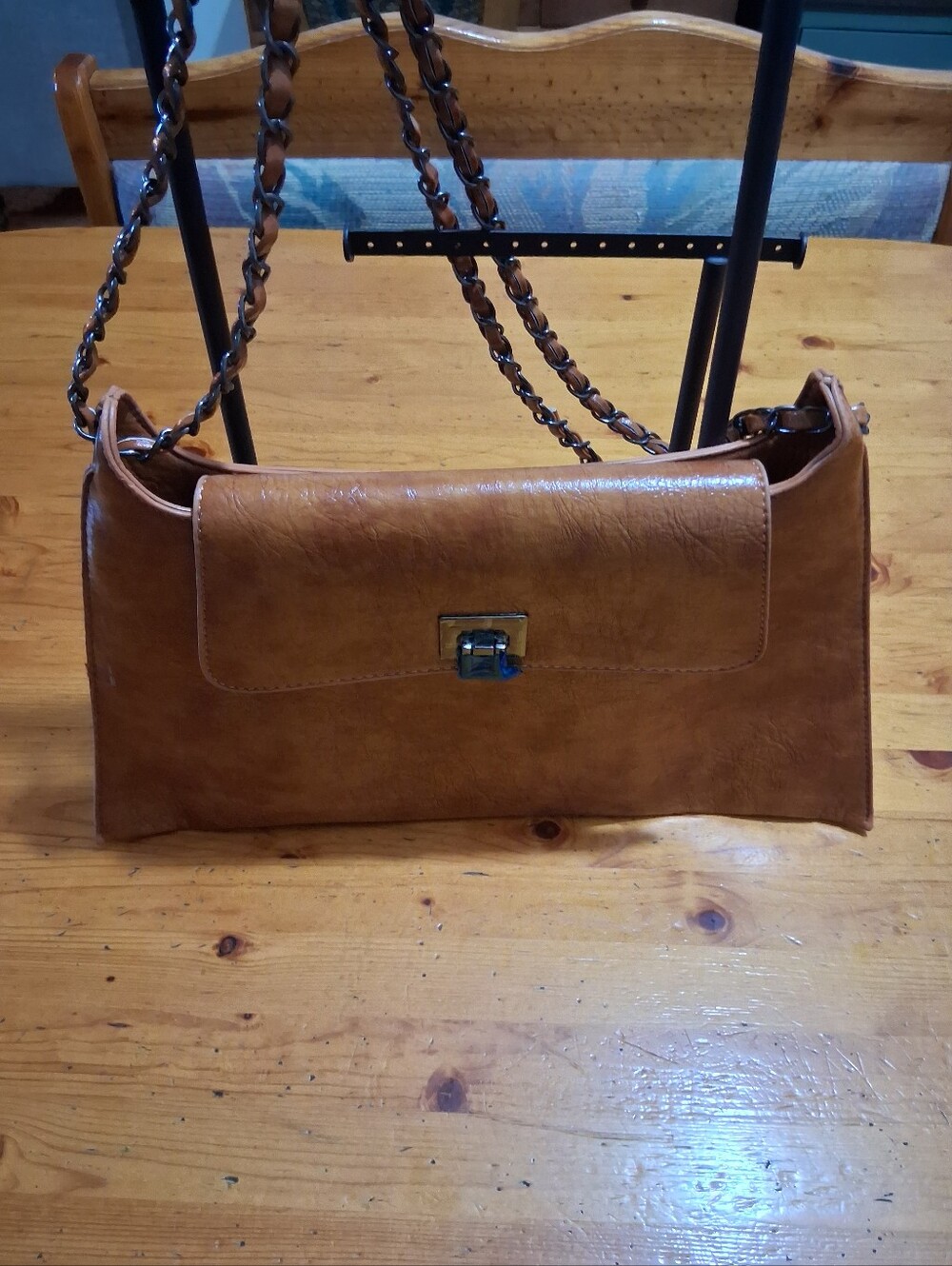 Women's Tan Faux Leather Chain-Strap Shoulder Bag Purse - Picture 2 of 9